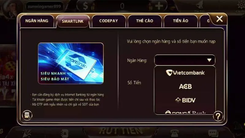 Chuyển khoản vào những ngân hàng mà đơn vị đang hỗ trợ